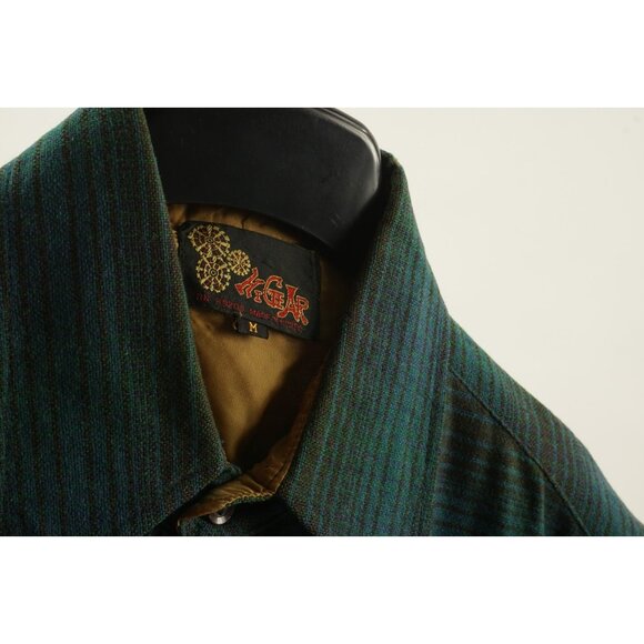 Vintage 1980s Shadow Plaid Wool Board Shirt Mens Medium Blue Green Woven Brushed - Picture 4 of 15